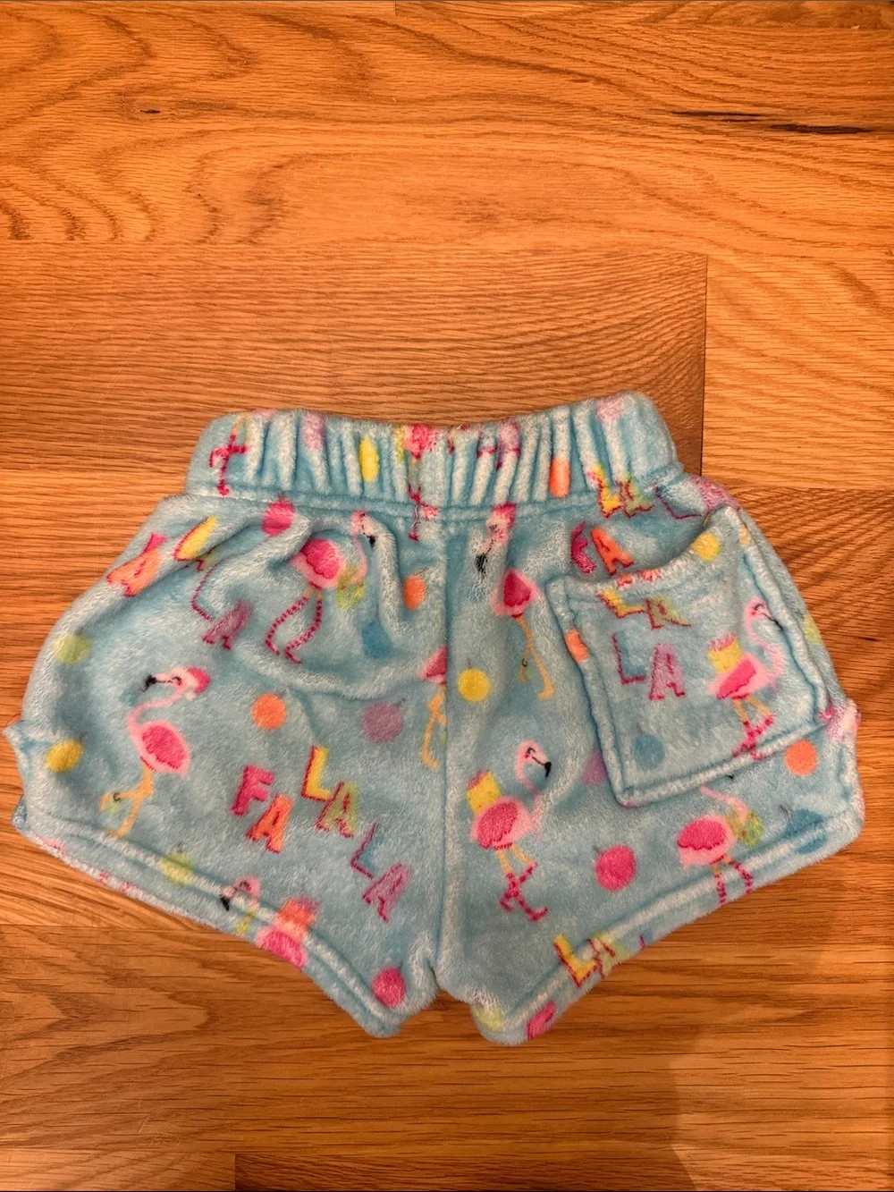Kids Cozy Polar Fleece Blue Flamingo Pajama Shorts